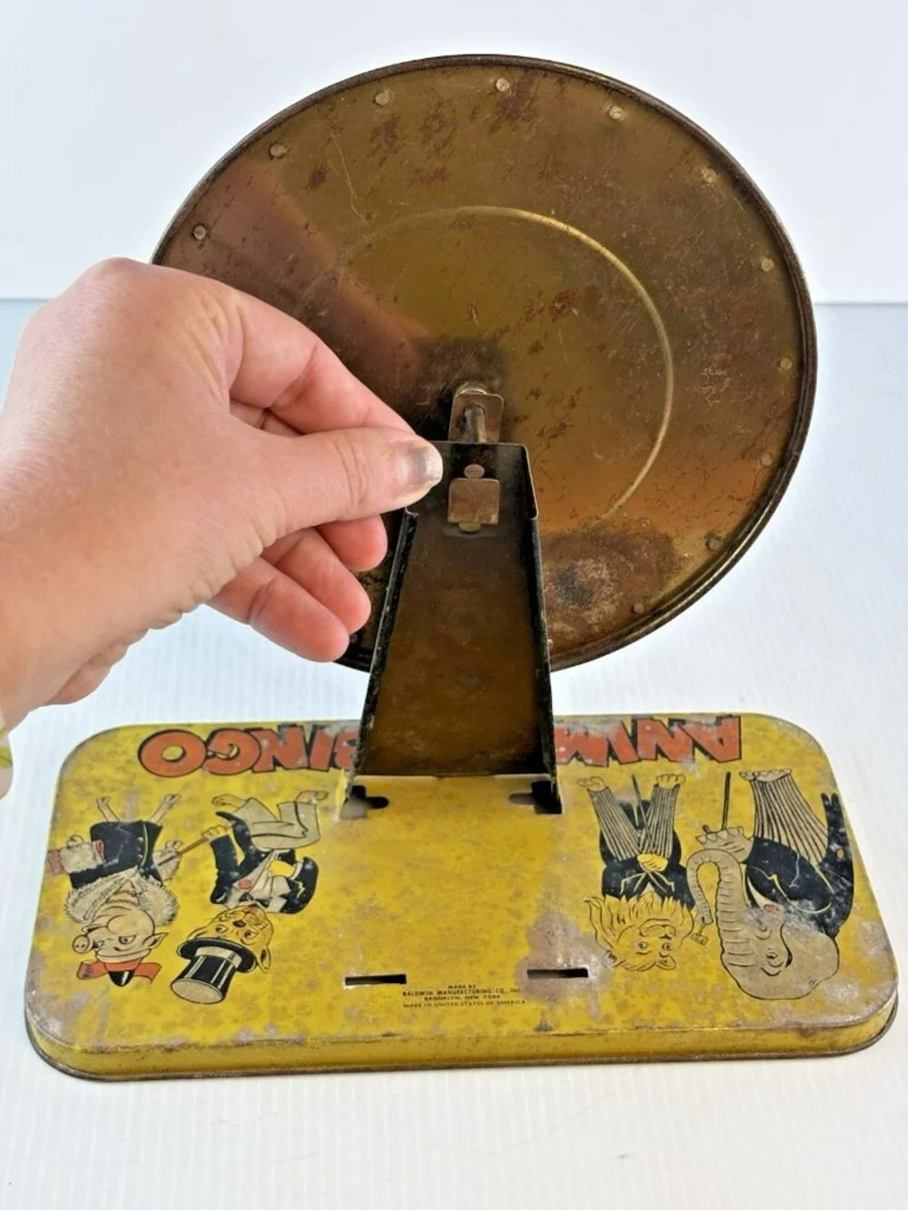Antique Baldwin Manufacturing Animal Bingo Tin Litho Wheel Game #225 AS IS